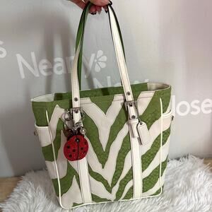 y2k Coach Vintage 2006 Green Zebra Strips Print Tote